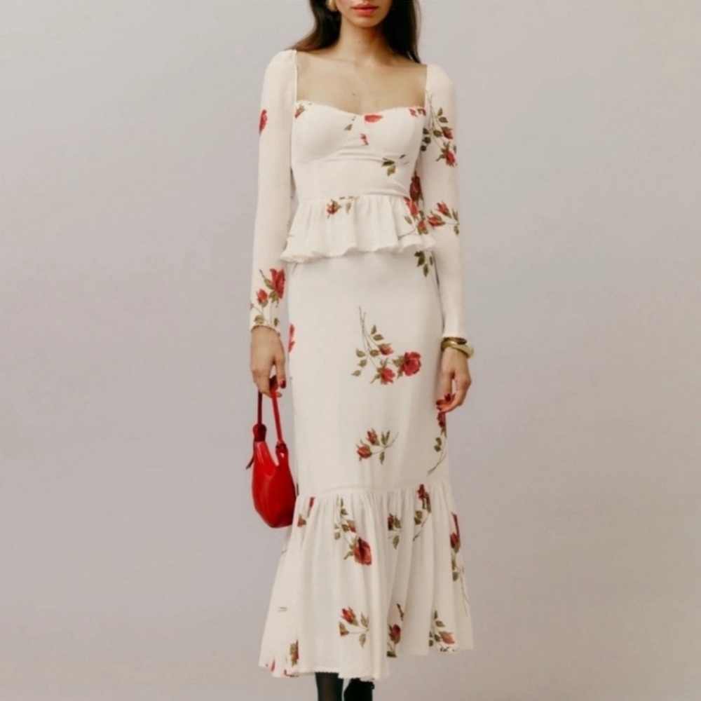 Reformation White Floral Long Sleeve Zandra Dress 4